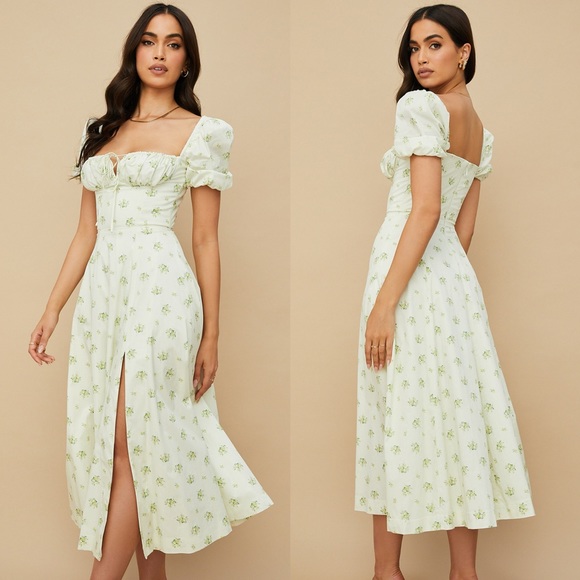 HOUSE OF CB 'Tallulah' Ivory Floral Puff Sleeve Midi Dress - Picture 3 of 9